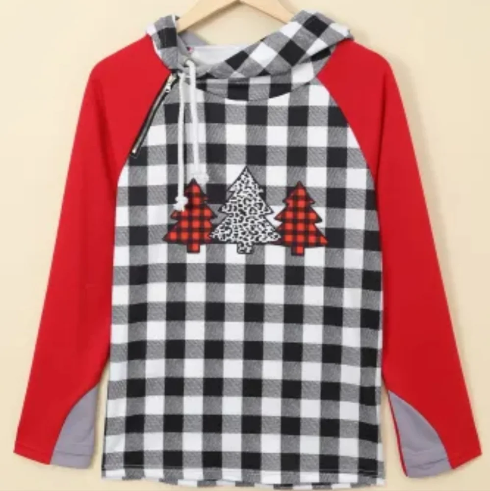 ❤️New Christmas plaid asymmetrical hoodie - Picture 1 of 15